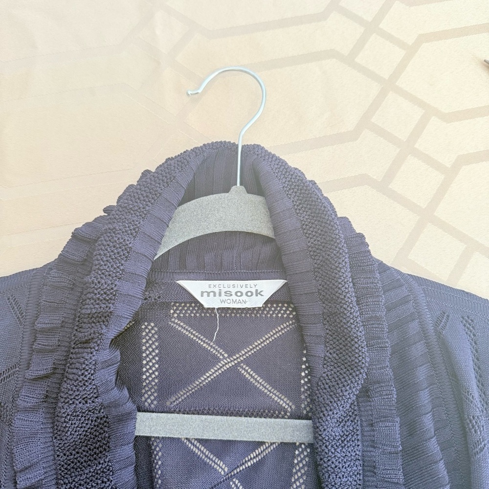 Exclusively Misook Womens Navy Ruffle Cardigan Sweater Top Size 1X - Picture 3 of 5